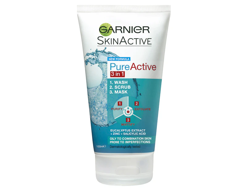 Garnier SkinActive Pure Active 3 in 1 Wash, Scrub and Mask 150mL