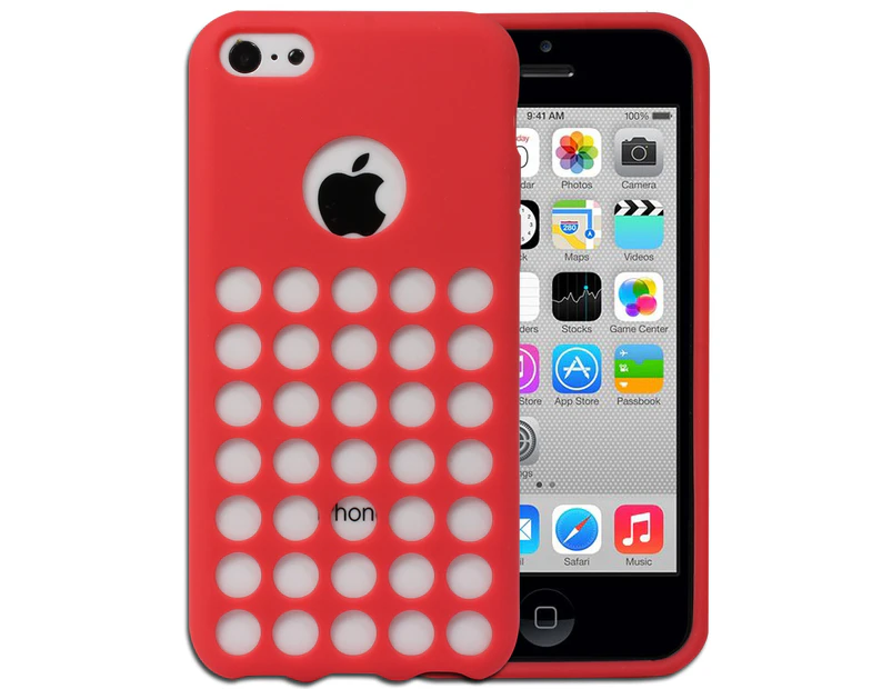 Soft Silicone Coloured Hole Case for Apple iPhone 5c Cover - Red