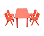 120x60cm Rectangle Red Kid's Table and 4 Red Chairs