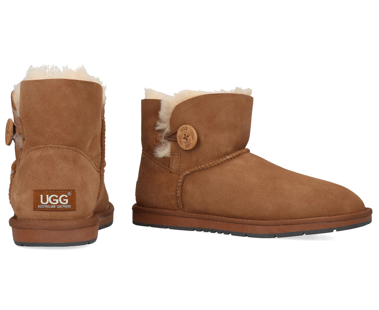 Australian Shepherd Ugg Unisex Mini Button Sheepskin Boots - Chestnut