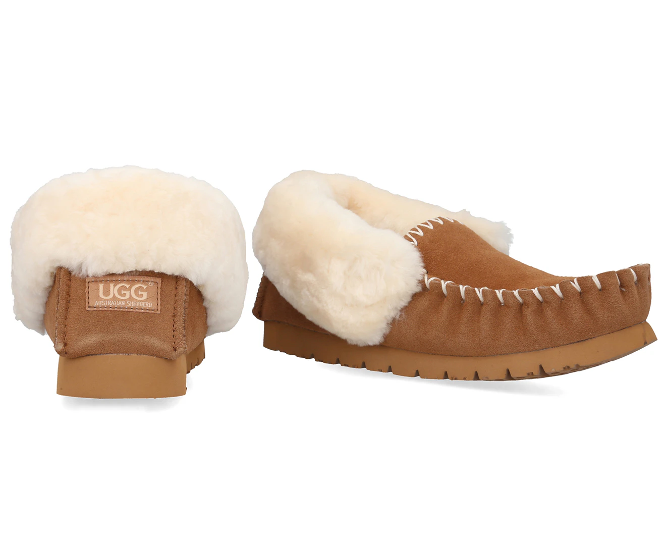 Australian Shepherd Ugg Unisex Popo Sheepskin Moccasin Slippers - Chestnut