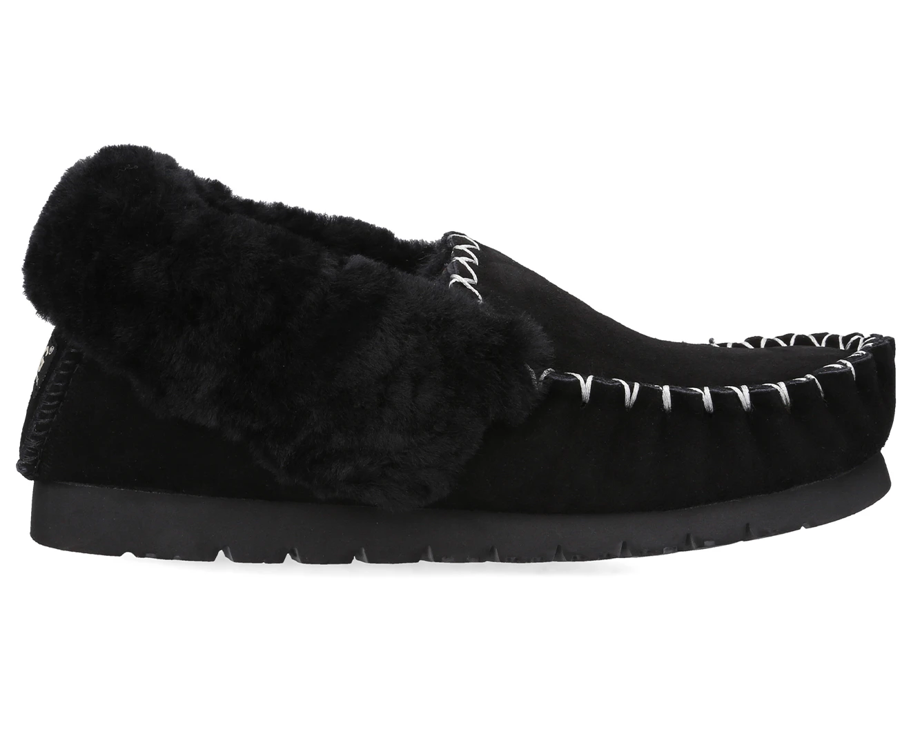 Australian Shepherd Ugg Unisex Popo Sheepskin Moccasin Slippers - Black