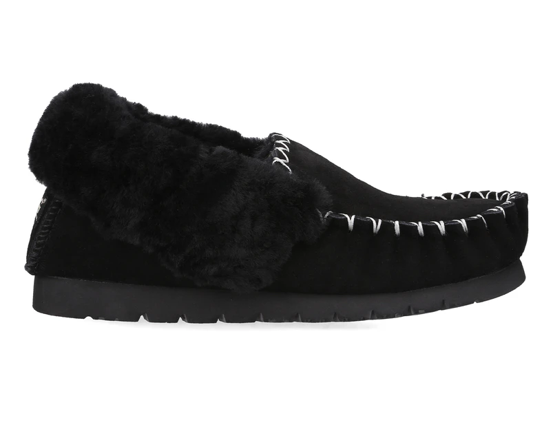 Australian Ugg Unisex Popo Sheepskin Moccasin Slippers - Black | Catch.co.nz