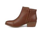 Brinley Co Womens Ginny Faux Leather Stacked Heel Studded Ankle Boots