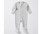 Baby Organic Cotton Terry Striped Coverall - Grey - Grey