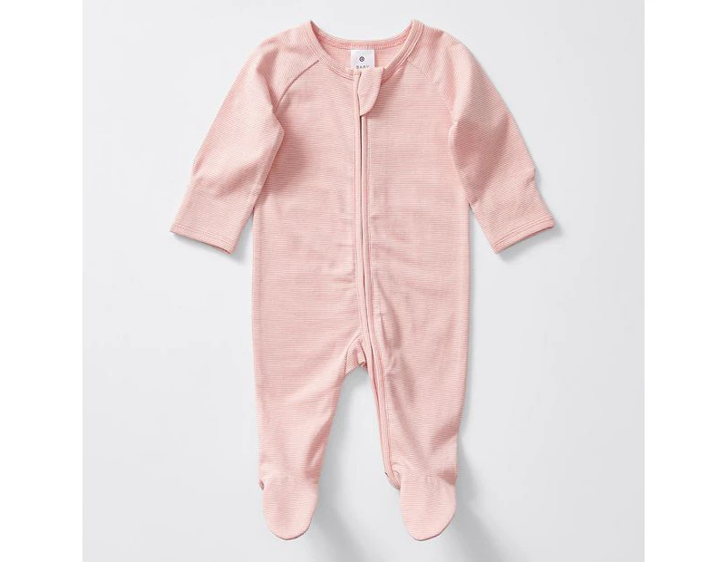 Baby Organic Cotton Stripe Coverall - Pink - Pink
