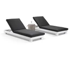 Santorini Outdoor Aluminium Sun Lounge Set With Side Table In White - Outdoor Sun Lounges - White, Denim Grey Light Stool