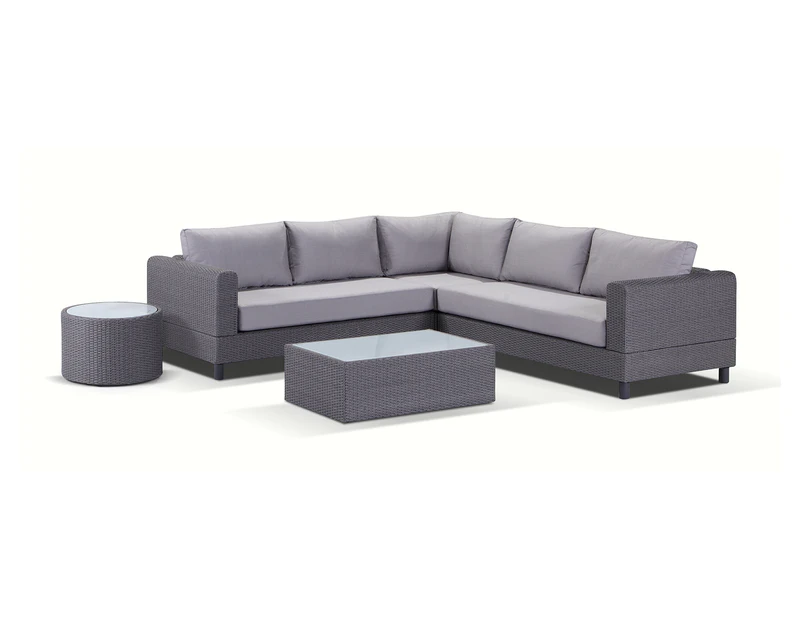 Baby Tasman Package C Outdoor Modular Corner Lounge With Tables - Outdoor Wicker Lounges - Flat Brushed Grey Olefin Grey
