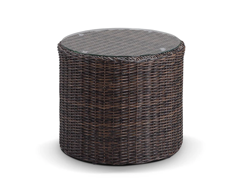 Coolum Outdoor Wicker Round Side Table In Half Round Wicker - Outdoor Furniture Accessories - Chestnut Brown wicker