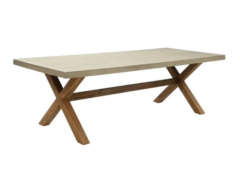 Rhodes 2.4M Outdoor Poly Cement Dining Table With Timber Legs - Outdoor Tables