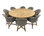 Solomon 1.8m Round Teak Dining Table w/Coastal Wicker Chairs - Outdoor Wicker Dining Settings - Brushed Wheat