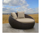 Newport Outdoor Round Wicker Daybed Without Canopy - Kimberly - Outdoor Daybeds - Chestnut Brown with Latte