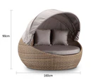 Newport Outdoor Wicker Round Daybed With Canopy In Sunbrella - Kimberly - Outdoor Daybeds - Brushed Wheat, Canvas Taupe