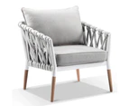 Silas Outdoor Ivory Rope and Aluminium Lounge  Arm Chair - Outdoor Aluminium Chairs -