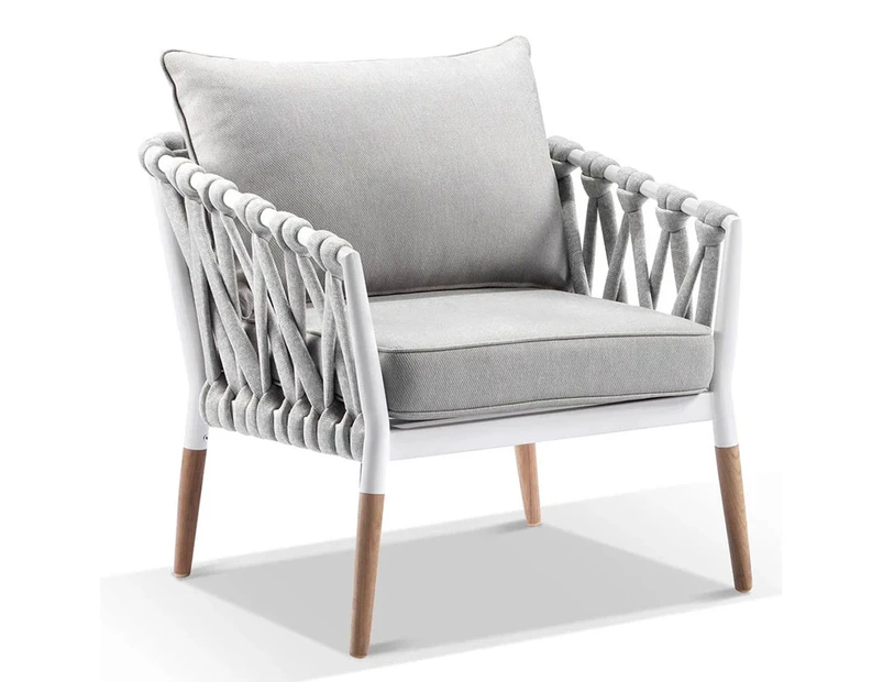 Outdoor Silas Outdoor Ivory Rope And Aluminium Lounge  Arm Chair - Ivory Aluminium - Outdoor Aluminium Chairs