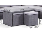 Outdoor Wicker Glass Top Coffee Table With Stow Away Ottomans - Outdoor Tables - Flat Brushed Grey Olefin Grey