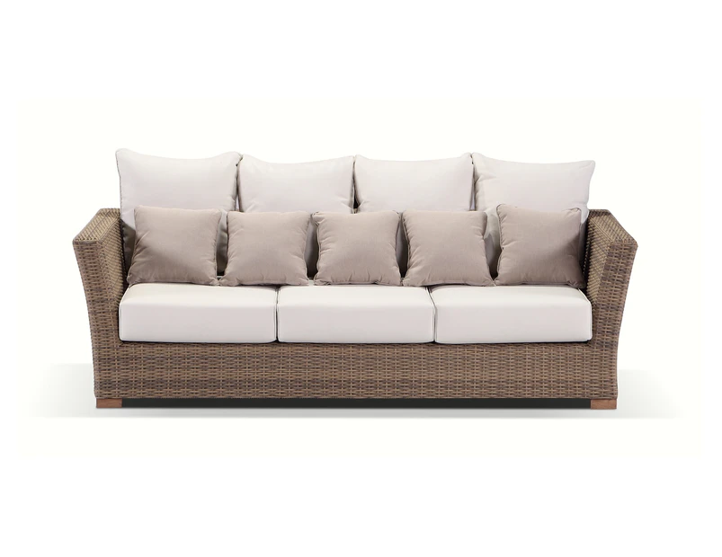 Coco 3 Seater - Huge 3 Seat Daybed In Outdoor Rattan Wicker - Outdoor Wicker Lounges - Brushed Wheat, Cream cushions