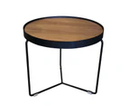 Jasper Indoor Round Steel Side Table - Walnut Finish - Tables