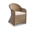 Outdoor Plantation Full Round Wicker Dining Arm Chair - Outdoor Wicker Chairs - Full Round Brushed Wheat Cream