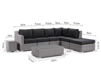 Milano Package C Outdoor Wicker Corner Modular Chaise Lounge With Coffee Table - Outdoor Wicker Lounges - Brushed Grey and Denim cushion