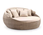 Outdoor Large Newport Outdoor Wicker Round Daybed With Canopy - Kimberly - Outdoor Daybeds - Brushed Wheat, Sand Cushion
