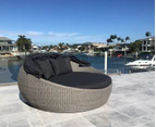 Outdoor Large Newport Outdoor Wicker Round Daybed With Canopy - Kimberly - Outdoor Daybeds - Brushed Grey and Denim cushion