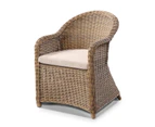 Outdoor Plantation Full Round Wicker Dining Arm Chair - Outdoor Wicker Chairs - Full Round Brushed Wheat Cream