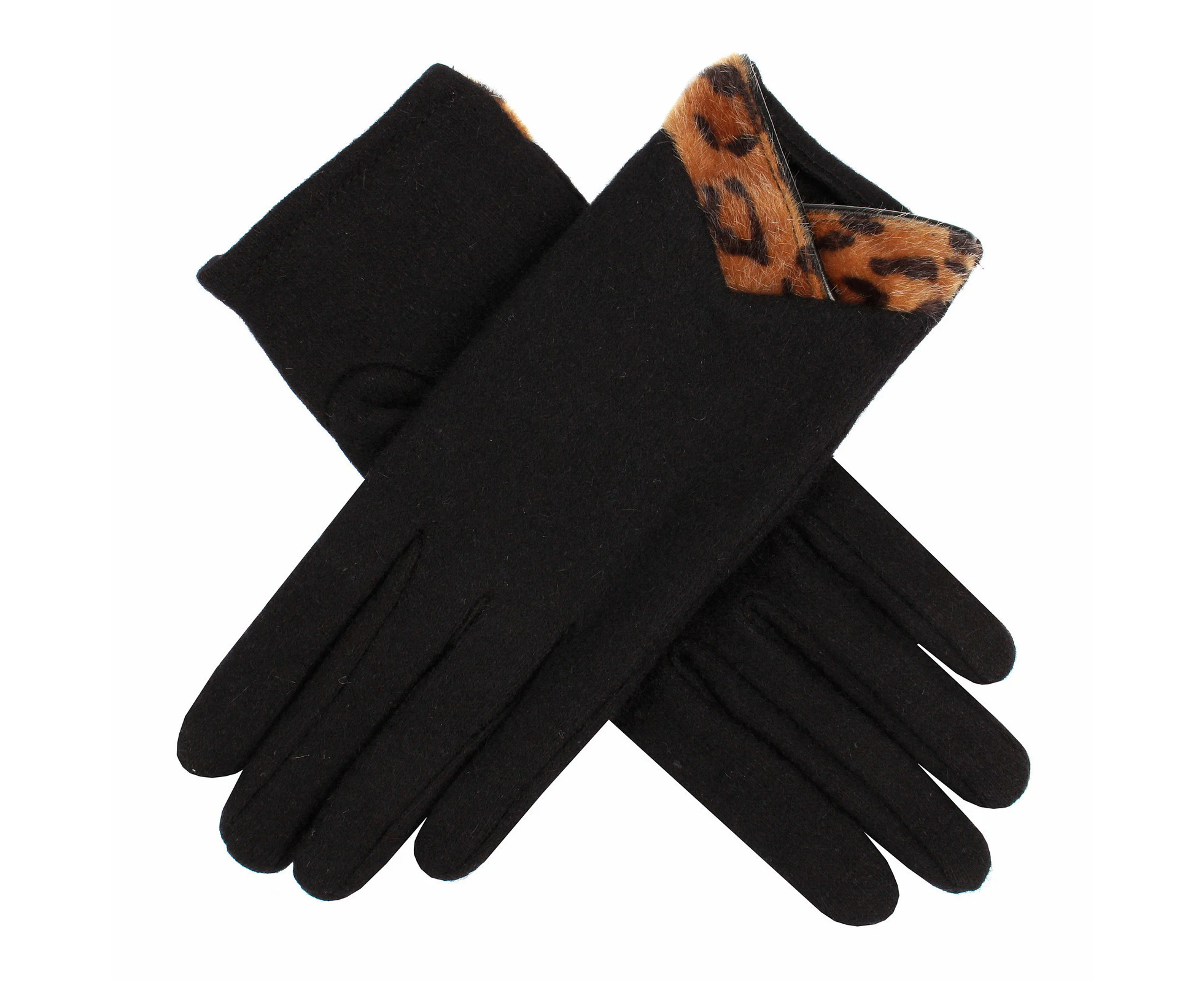 Dents Womens Wool Gloves With Cheetah Print Cuff Warm Winter Glove