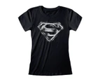 Superman Womens Distressed Monochrome Logo T-Shirt (Black) - PG267