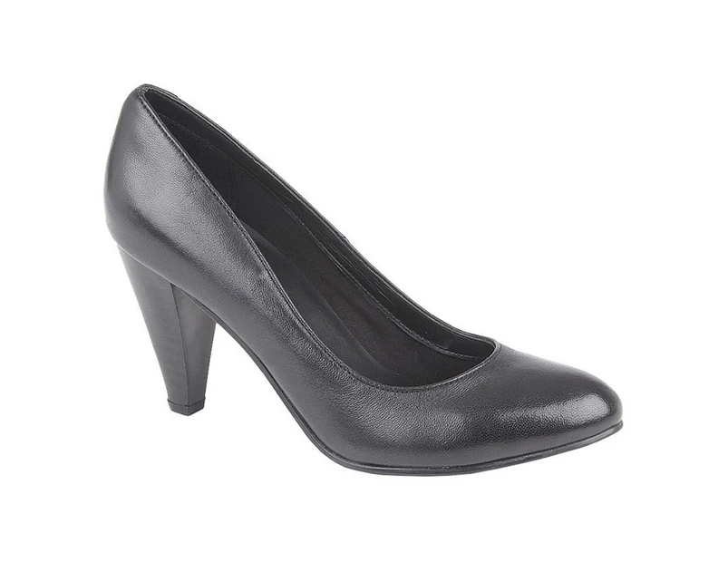 Mod Comfys Womens Heel Plain Leather Court Shoes (Black) - DF1893