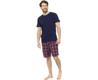 Foxbury Mens T-Shirt & Checked Shorts Pyjama Set (Red) - 256