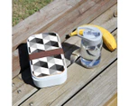 Lunch Box Food Container Authentic Wood Strap Cutlery Hexagonal Grey Black White