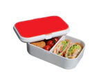 Lunch Box Food Container Snack Picnic Authentic Wood Strap Cutlery Red