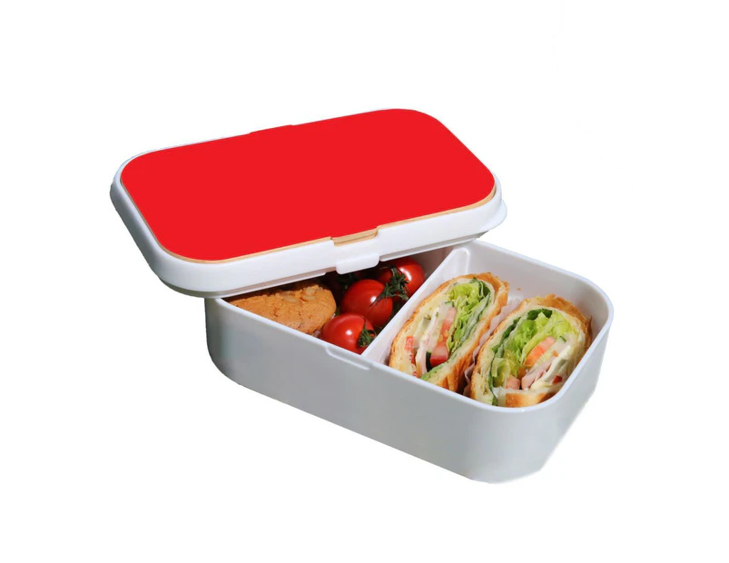 Lunch Box Food Container Snack Picnic Authentic Wood Strap Cutlery Red
