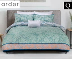 Ardor Boudoir Tangier Printed Embossed Queen Bed Quilt Cover Set - Green/Orange/Blue