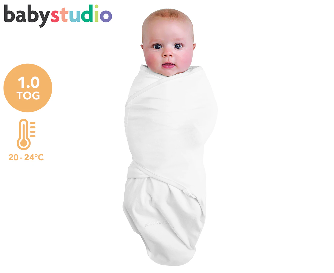 Baby Studio 0-3 Months 1.0 Tog Organic Cotton Swaddle Wrap - Bright White