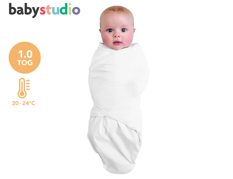 Baby Studio 0-3 Months 1.0 Tog Organic Cotton Swaddle Wrap - Bright White