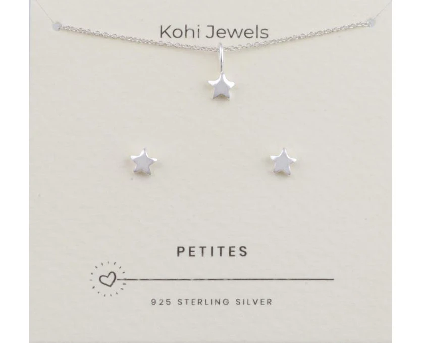 Sterling Silver Petite Star Earring & Pendant Set 35cm