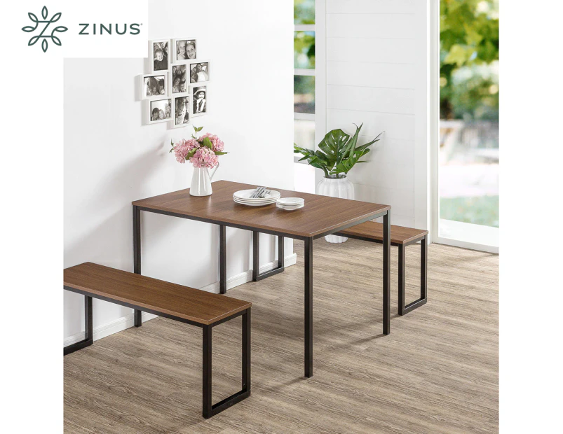 Zinus Louis Modern Studio Soho Brown Dining Table with Two Benches - 3 Pieces Dining Table Set