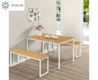 Zinus Louis Modern Studio Soho White Dining Table with Two Benches - 3 Pieces Dining Table Set