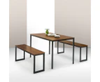 Zinus Louis Modern Studio Soho Brown Dining Table with Two Benches - 3 Pieces Dining Table Set