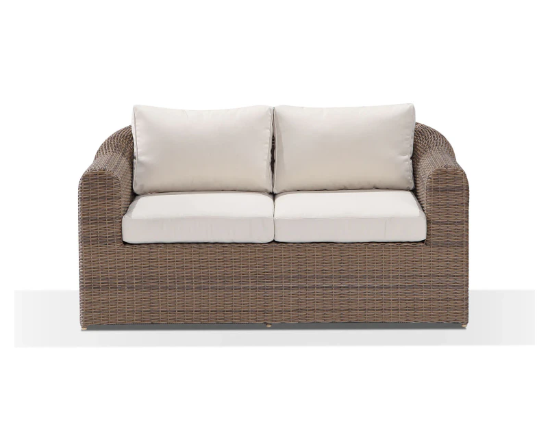 Outdoor Subiaco 2 Seater Outdoor Wicker Lounge - Outdoor Wicker Lounges - Brushed Wheat, Cream cushions