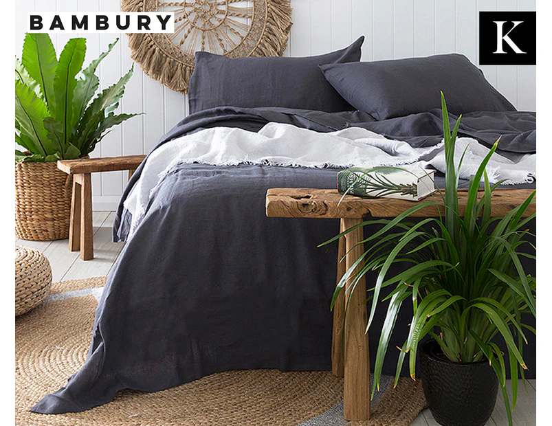 Bambury French Linen King Bed Sheet Set - Charcoal