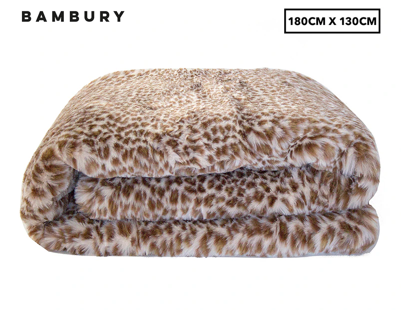 Bambury 130x180cm Faux Fur Throw Rug - Leopard