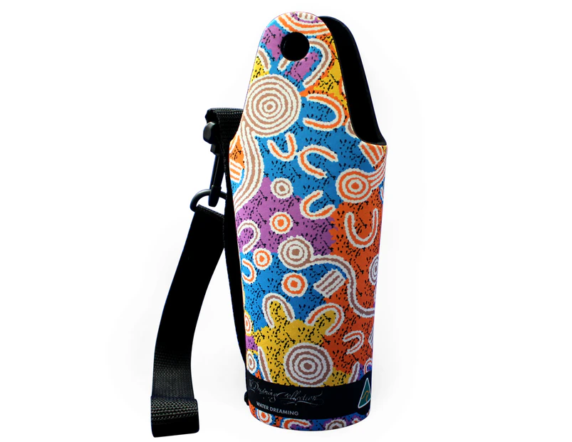 Water Bottle Cooler Aboriginal Design  - Water Dreaming Design - Evelyn Nangala Robertson