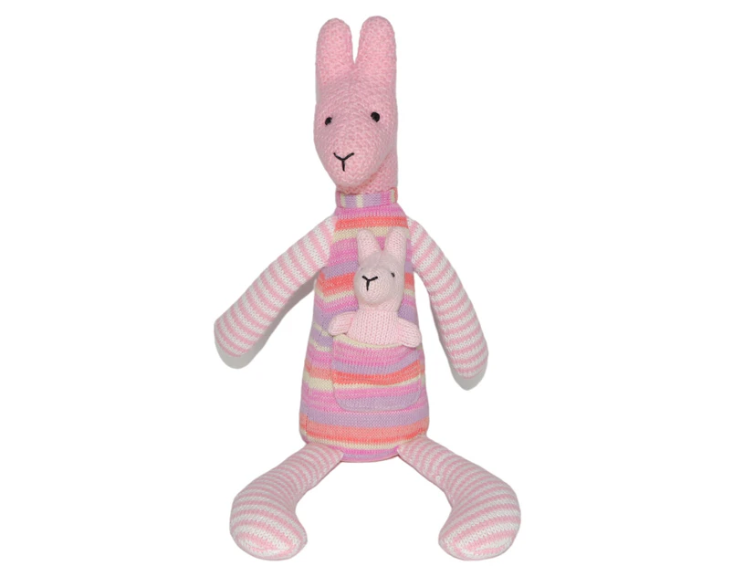 Plush Toy Kangaroo & Baby Joey - Pink/Stripe