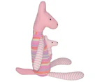 Plush Toy Kangaroo & Baby Joey - Pink/Stripe
