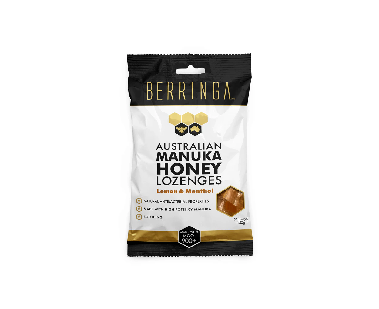 BERRINGA HONEY Berringa Australian Manuka Honey Lozenges Lemon & Menthol (made with MGO 900+) x 30 Pack 150g