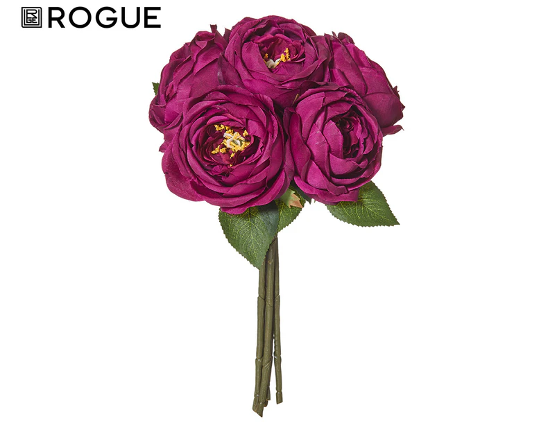 Rogue 37cm Columbian Rose Bouquet Faux Flowers - Magenta