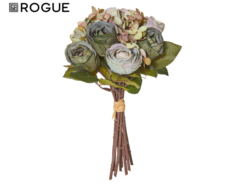 Rogue 28cm Rose/Hydrangea Bouquet Faux Flowers - Green/Multi